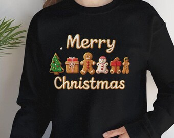Christmas Gingerbread Cookie Sweatshirt, Festive Holiday Jumper, Xmas Baking Crewneck, Winter Season Apparel, Gift for Bakers, Cozy Winter
