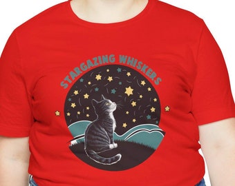 Stargazing Whiskers Cat Night Sky T-Shirt, Stars Tee, Cat Lover Gift Shirt, Celestial Shirt, Astronomical Gift