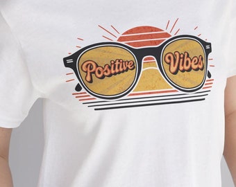 Positive Vibes t-shirt, Comfortable Cotton Graphic Tee, Inspirational Quote Casual Wear