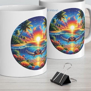 Sea Turtle Ceramic Mug: Tropical Sunset Beach Decor