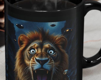 Majestic Lion UFO Encounter Mug, Lion Lover Gift