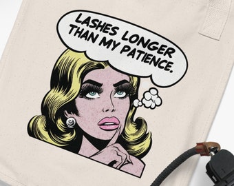 Funny Makeup Lover Canvas Tote, Lashes Longer Than My Patience Bag, Eco-Friendly Gift, Unique Makeup Lover Gift