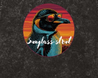 Penguin Sunglass Strut T-Shirt, Unisex Tee, Mineral Wash Shirt, Cool Animal Tee, Fun Graphic Shirt,Animal Lover Gift, Cool Animal Tee