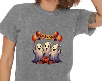 Spooktacular Unisex Mineral Wash T-Shirt, Halloween Tee, Scary Shirt, Horror Lover Gift, Ghost Tee, Unique Shirt