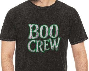 Boo Crew Unisex Mineral Wash T-Shirt, Halloween Shirt, Distressed Graphic Tee, Vintage Style, Fun Gift