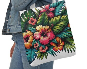 Floral Canvas Tote Bag with 5-Color Straps, Eco-Friendly Shopper, Flower Design Enthusiast Gift