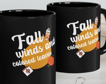 Fall Winds and Colored Leaves Black Mug, 11oz Autumn-Themed Drinkware for Fall Beverages, Perfect Gift for Tea Lovers