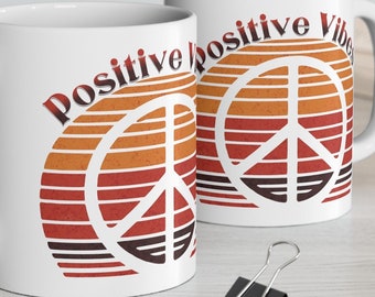 Positive Vibes Ceramic Mug, Inspirational Coffee Tea Cup, Handmade Gift for Coffee Lovers