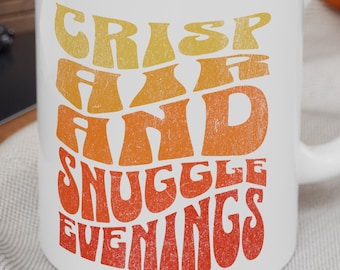 Crisp Air and Snuggle Evenings Ceramic Mug, 11oz Cozy Winter Drinkware for Hot Chocolate Lovers, Perfect Christmas Gift