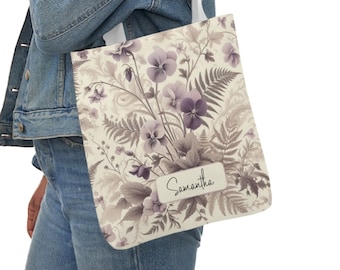Botanical Tote Bag with Personalized Name Option, Personalized Tote, Everyday Elegance, Custom Name Bag, Floral Tote, Custom Gift