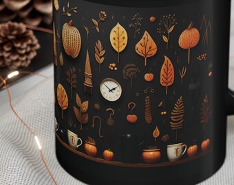 Thanksgiving Symbols Background Accent Coffee Mug, 11oz - Ideal for Festive Morning Brews, Perfect Thanksgiving Gift