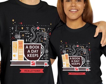 A Book A Day Tee, Coffee Shop Reader Shirt, Book Lover Gift, Reading T-shirt, Cozy Cafe Apparel