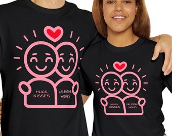 Cute Hugs Kisses Valentine Wishes Tee, Unisex Love Shirt, Romantic Gift, Couples Tee, Valentine's Day Shirt, Gift for Him Her