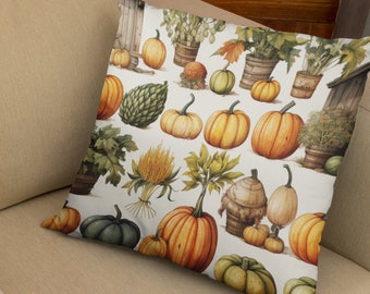 Autumn Collection with Pumpkins Spun Polyester Square Pillow Case, Festive Fall Home Decor, Perfect for Cozy Evenings.