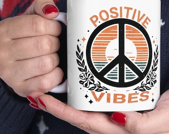 Positive Vibes Ceramic Mug, motivational gift colorful coffeemug, inspirational quotes cup, unique ceramic mug