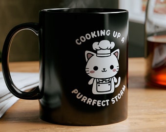 Cooking up a Purrfect Storm , Black Mug (11oz, 15oz), Cat Lover Gift, Funny Cat Mug