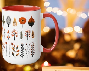 Thanksgiving Clip Art Coffee Mug in White, 11oz - Essential for Fall Breakfasts, Great Thanksgiving Gift for Friends and Family