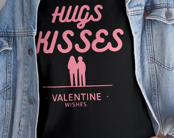 Hugs Kisses Valentine Wishes Tee, Unisex Heavy Cotton Shirt, Romantic Gift, Gift for Him Her, Cute Couples Tee