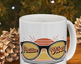 Positive Vibes Ceramic Mug, (11oz, 15oz),  Handcrafted Coffee Cup