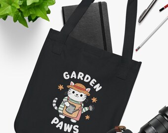 Garden Paws, Organic Canvas Tote Bag, Plant Lovers Shoulder Bag, Eco-Friendly Pet Owner Gift, Botanical Garden Tote