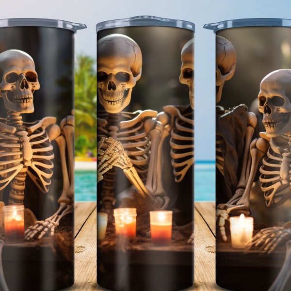 Skeleton Art Sublimation PNG, Tumbler Design, Candlelight Vigil Graphic, Halloween Decor, Unique Artwork