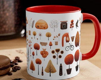 Thanksgiving Symbols Accent Coffee Mug, 11oz Ceramic Mug, Perfect for Festive Morning Coffee, Ideal Thanksgiving Hostess Gift