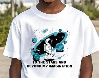 Kids Softstyle Tee, Personalized To the Stars and Beyond My Imagination Shirt, Children's Graphic Top, Custom Galaxy Theme T-Shirt, Youth
