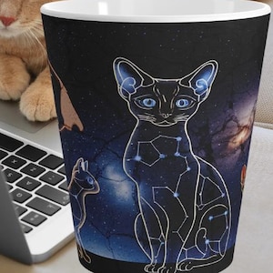 Katze Konstellationen Latte Becher - Keramikbecher, Kaffeetasse, Teebecher, Geschenk Katzenliebhaber, Sternzeichen Konstellationen