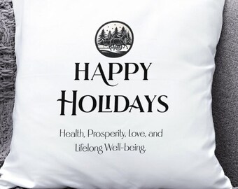 Happy Holidays Cozy Spun Polyester Pillow, Festive Square Cushion, Enhance Your Holiday Decor, Great Gift for Friends & Family