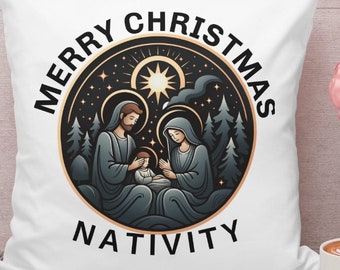 Merry Christmas Nativity, Square Pillow, Beautiful Polyester Cushion, Perfect for Festive Home Décor