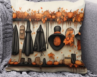Autumn Collection with Pumpkins Spun Polyester Square Pillow Case,Festive Fall Home Decor,Perfect for Cozy Evenings, Ideal Thanksgiving Gift