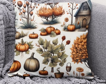 Autumn Collection Pillow - Festive Pumpkin Decorated Polyester Cushion for Cozy Fall Home Styling, Perfect Housewarming Gift