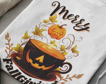 Merry FallGiving, Stylish Women's Fall Tee for Casual Outfits, Unique Thanksgiving Present Idea
