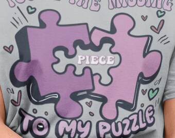 Romantic Puzzle Tee, Soft style Valentine's Gift Shirt, Lovebird Couple's Shirt, Puzzle Piece Tee