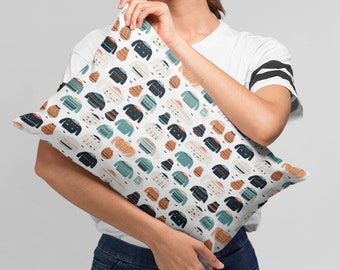 Spun Polyester Lumbar Pillow with Images of People and Sweaters Design, Comfy Throw Pillow for Stylish Decor, Perfect Gift