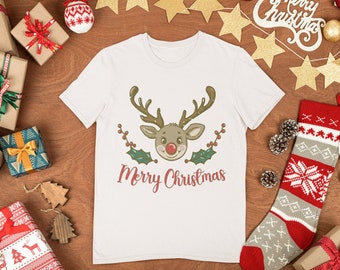 Merry Christmas Heavy Cotton T-Shirt, Unisex Festive Holiday Apparel, Ideal for Christmas Parties, Thoughtful Gift