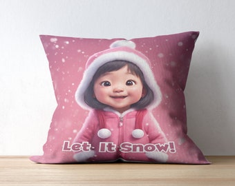 Let it Snow! Themed Spun Polyester Pillow, Ideal for Festive Home Styling, Unique Holiday Gift