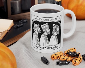 Merry Christmas Ceramic Mug, Three Wise Men Design, Holiday Coffee Cup, Religious Gift