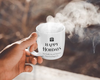 Happy Holidays 11oz Ceramic Mug - Cozy Winter Drinkware, Enjoy Your Favorite Hot Cocoa, Great Christmas Present for Loved Ones