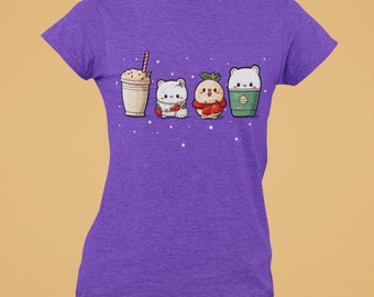 The Cat, Puppy, and Ice Cream Women's Softstyle Tee, Adorable Animal Print T-Shirt, Casual Fashion Wear, Perfect Gift for Pet Lovers