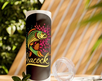 20oz Fishing Skinny Tumbler with Straw - Stainless Steel, Hot & Cold Insulation, Matte or Glossy Finish, BPA Free - Perfect Fishing Gift