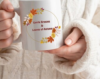 Gentle Breezes & Leaves Autumn Ceramic Mug, 11oz Handcrafted Beverage Holder for Warm Drinks, Perfect Fall Season Gift