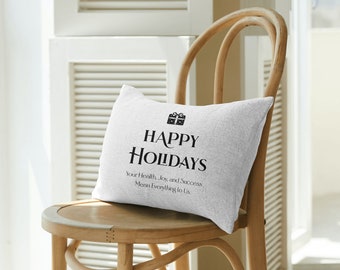 Happy Holidays Plush Square Pillow, Spun Polyester, Enhance Festive Home Ambiance, Great Gift for Family & Friends