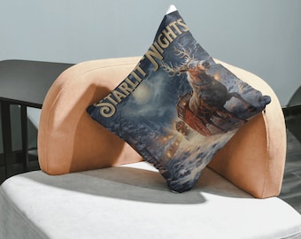 Enchanting Starlit Nights Reindeer Pillow, Soft Spun Polyester Square Cushion, Ideal for Home Decor & Comfort, Festive Gift for All Ages