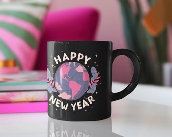 Happy New Year Celebration 11oz Black Mug - Fun Party Drinkware - Ring in the New Year - Ideal Gift for Friends & Family