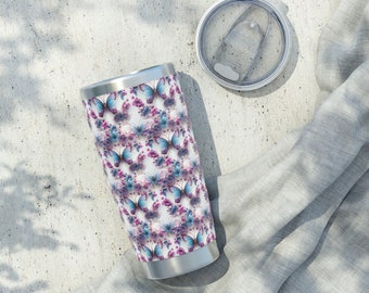 Road Trip Essential, 20oz Vagabond Tumbler, 3D Butterflies Art, Stainless Steel