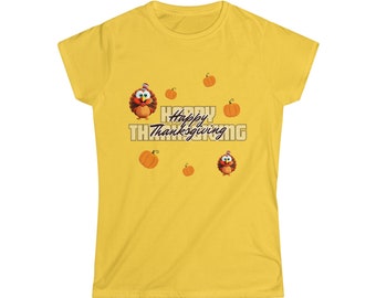 Happy Thanksgiving Women's Softstyle Tee, Comfortable Festive Top for Holiday Celebrations, Perfect Thanksgiving Gift for Her