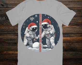 Two Astronauts Playing Graphic Tee, Softstyle Unisex Shirt, Ideal for Casual Outfit, Great Gift for Sci-fi Lovers