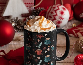 Coffee and Cookies Black Mug, Large 15oz Capacity, Perfect for Morning Brews, Ideal Gift for Coffee Lovers