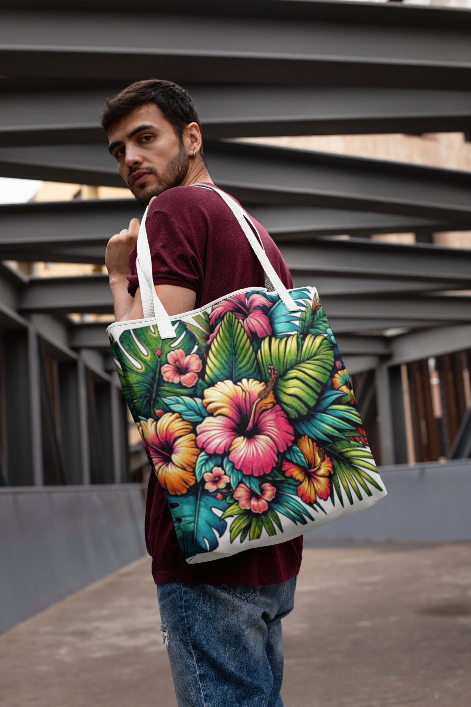 Reusable Canvas Tote Bag with Hand Embroidered Flowers | Sustainable Gift Tote(BD-08)